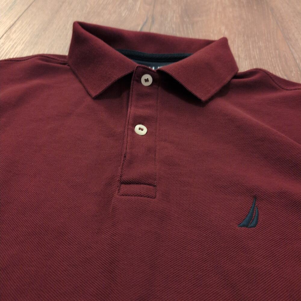 Nautica Men's XL Polo Shirt Spellout Boat Golf Preppy Logo‎ Maroon Burgundy